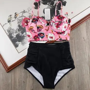 

Melphieer High Waist Bikini Set 2020 Plus Size Swimwear Women 3XL Print Swimsuit Bandage Bathing Suits Swimming Suit For Women