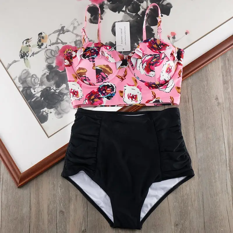 Preise Melphieer Hohe Taille Bikini Set 2020 Biquini Plus Size Bademode Frauen 3XL Drucken Badeanzug Verband Baden Badeanzug Bikinis