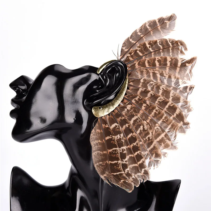 

1Pc(Left) Unisex Big Feather Ear Cuff Non Piercing Gold Clip On Earrings For Women/Men Wholesale