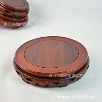 

[Rain] Zhong mahogany mahogany circular rotating base stones carved African rosewood teapot jade vase seat