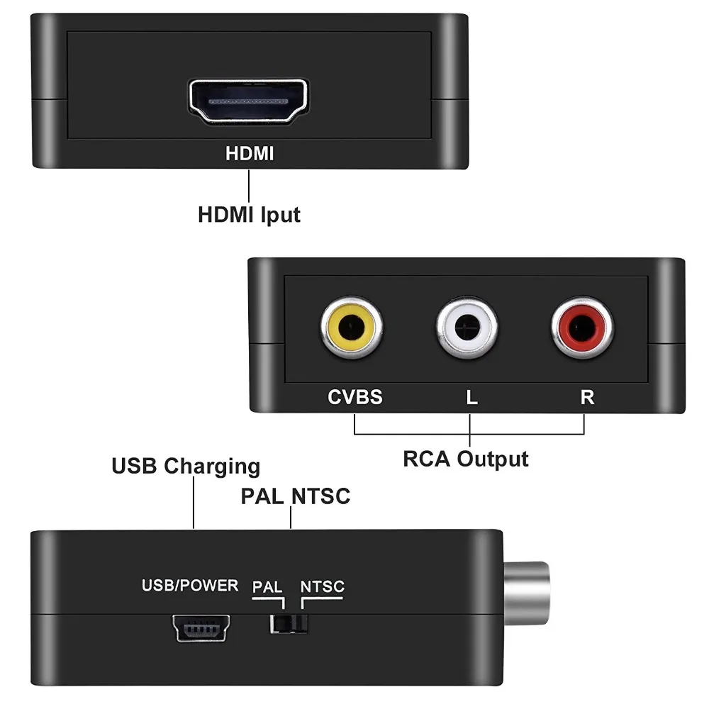 PUZHIJIE HDMI конвертер RCA 1080 P HDMI в AV 3RCA Видео Аудио конвертер адаптер Поддержка PAL и NTSC с USB зарядным устройством