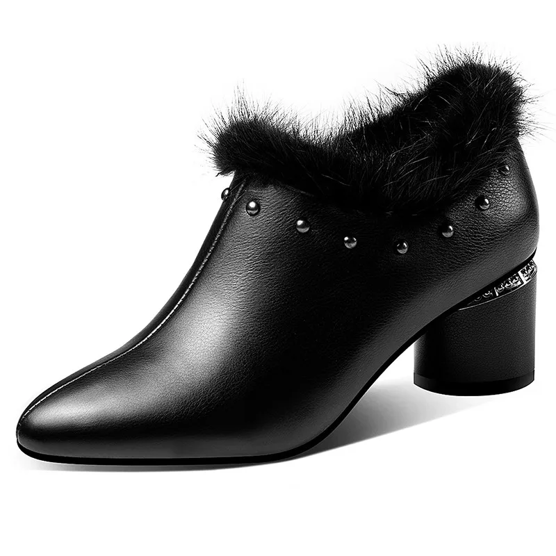 

RYVBA 2019 new women genuine leather pumps woman winter autumn 5.5cm high heels pointed toe shoes ladies fashion black for girls