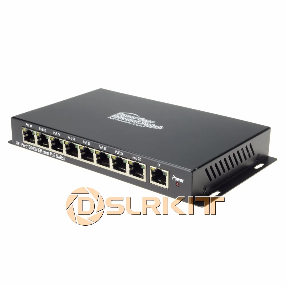 

24V 120W 9 Ports 8 PoE Injector Power Over Ethernet Switch 4,5+/7,8- Wall Mount