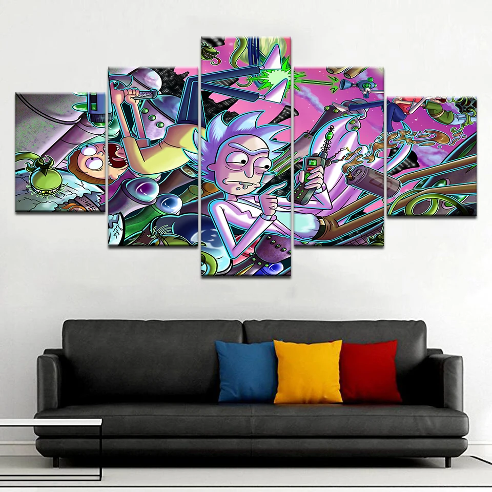 5piece Poster Canvas Rick And Morty Fan Art Wall Posters Print On