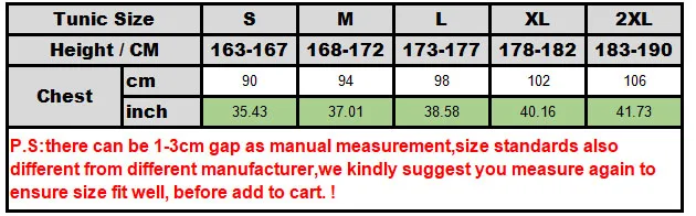 tunic size data