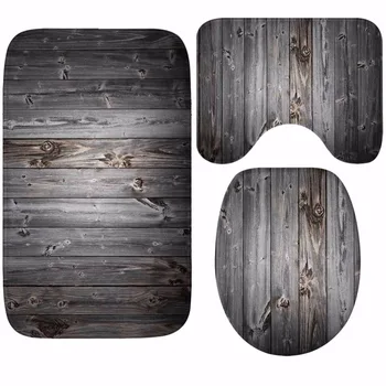 

Drop Shipping Creative Wood Pattern 3Piece/set Bath Mat Sets Non Slip Bathroom Bath Mat Lid Toilet Cover Toilet Mat Rug