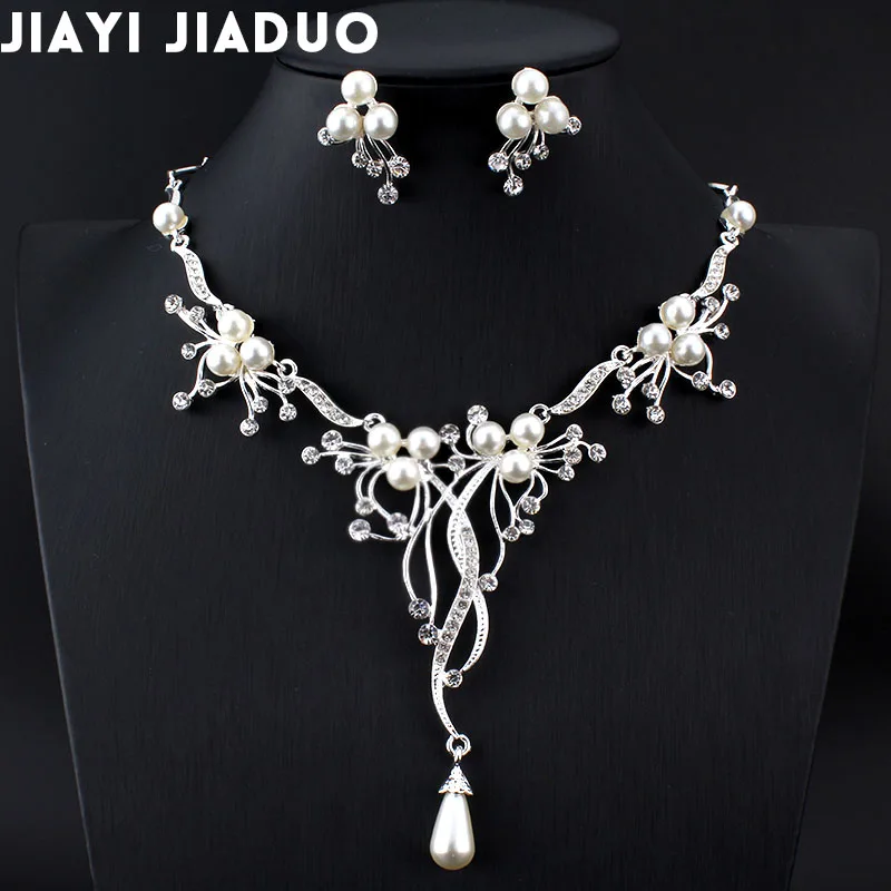 Jiayijiaduo 2017 Imitation Pearls Bridal Jewelry Sets For Women Silver