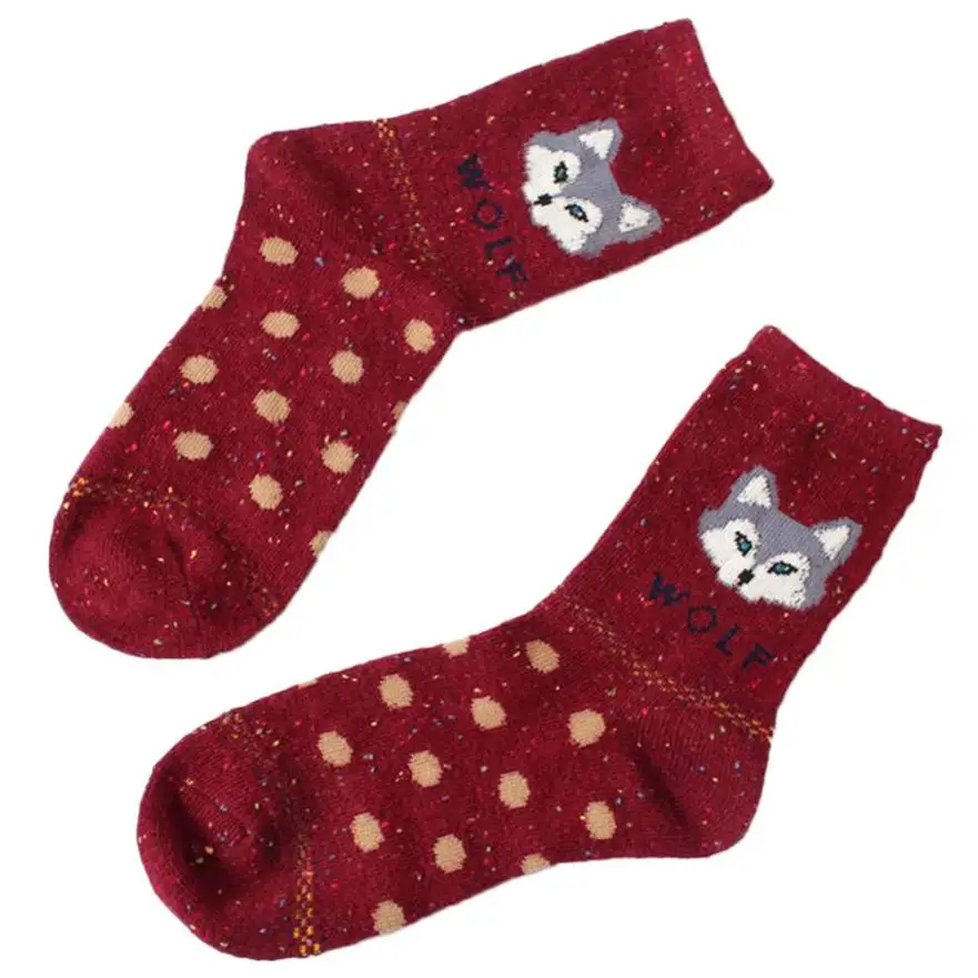 KLV 2018 1 pair cute Wolf Cartoon pattern female socks girl Womens