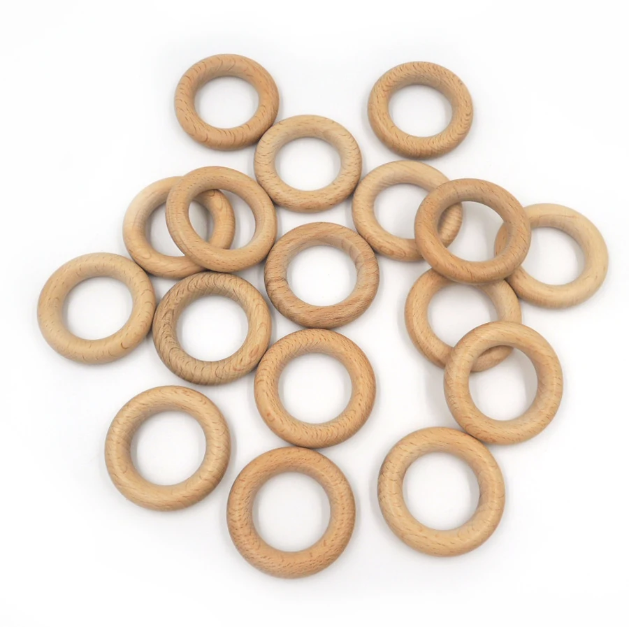 100Pcs Baby Teething Customized Logo Natural Organic Wood Ring DIY Bracelet Toys