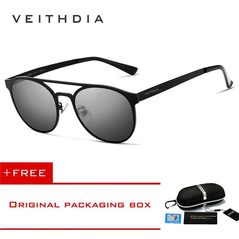 Солнцезащитные очки VEITHDIA унисекс из нержавеющей стали, поляризационные, UV400, мужские круглые Винтажные Солнцезащитные очки, мужские очки, аксессуары для мужчин 3900 - Цвет линз: Черный