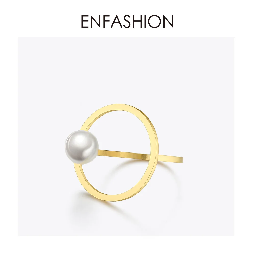 Enfashion, жемчужные круглые кольца для женщин, золотого цвета, нержавеющая сталь, Женское кольцо, праздничные модные ювелирные изделия, Anillos Mujer RB184007