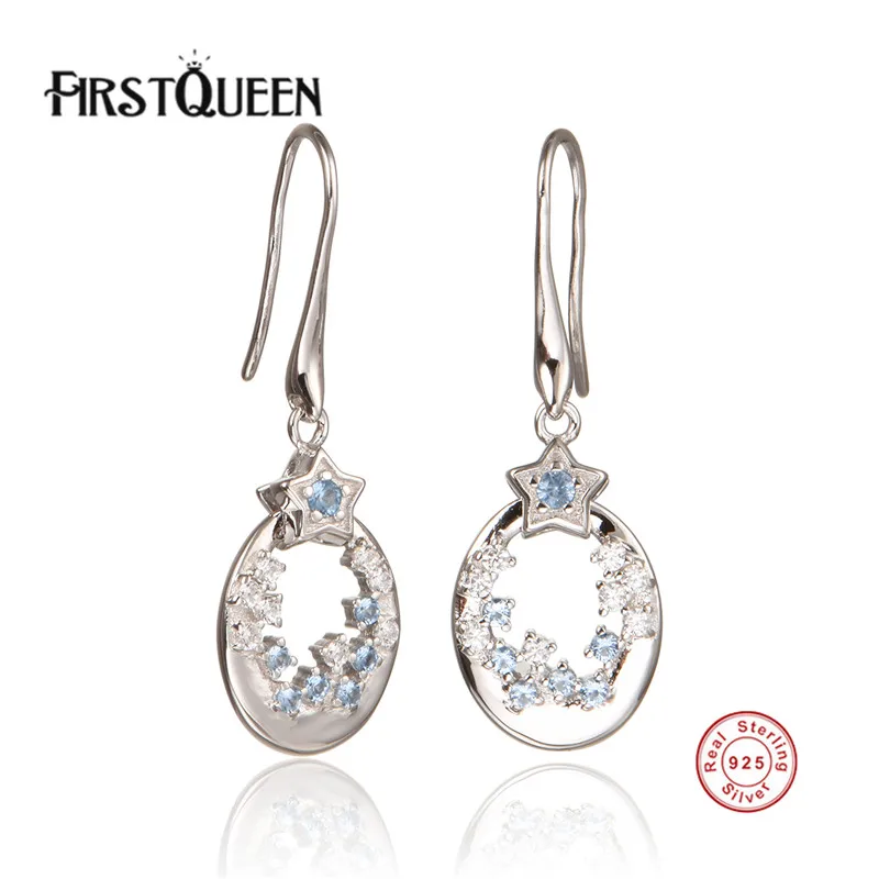 FirstQueen Fine Jewelry Authentic 925 Sterling Silver Nature Star Female Dangle Earrings Jewelry Earrings