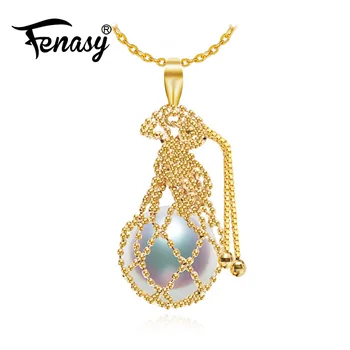 شراءFENASY 18K الأصفر حلية ذهبية 10-11 مللي متر لؤلؤة كبيرة مجوهرات AU750 الذهب حقيبة القلائد 18k الذهب القلائد للنساء هدية