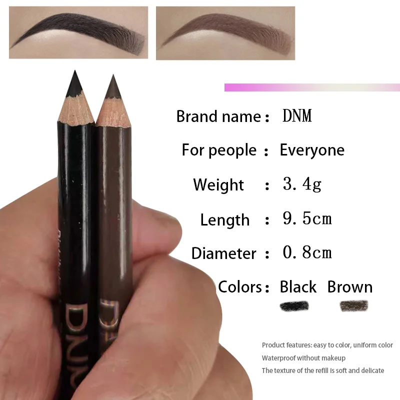 

DNM Black Brown Eyebrow Pencil Waterproof Natural Long Lasting 2 Colors Not Rendering No Blooming Rotatable Eye Brow Tattoo Pen