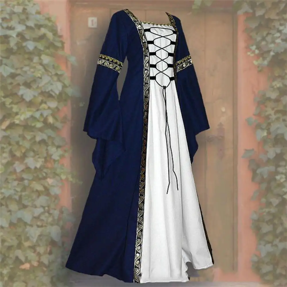 New Women's Fashion Vintage Celtic Long Sleeve Medieval Dress Floor Length Renaissance Gothic Cosplay Halloween Costume | Женская