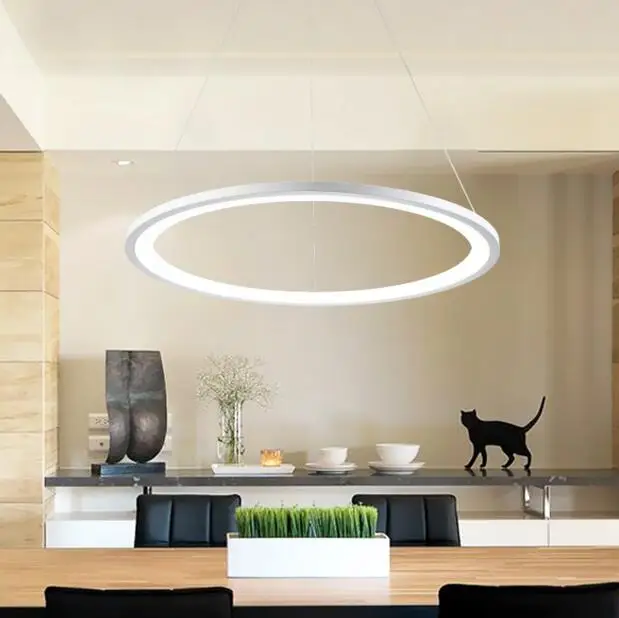 Anillos modernos led luces colgantes de accesorios de acrÃlico blanco cÃrculo lámpara colgante salón comedor lustres.jpg