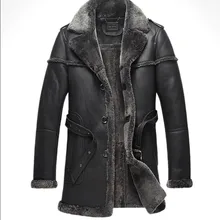 Новое поступление, зимняя мужская куртка из натуральной кожи с мехом в стиле ретро, мужская куртка из овечьей кожи, средняя и длинная мужская кожаная куртка