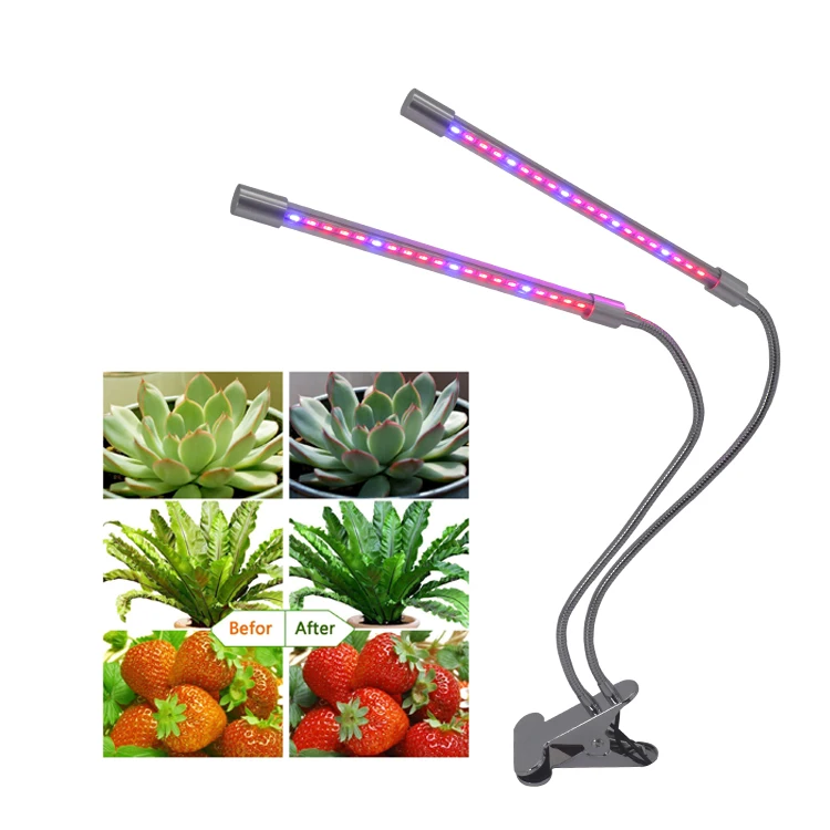 Led Grow Light 18W Dual Head Plant Grow Lamp Red Blue Spectrum Gooseneck 4 Dimmable Levels