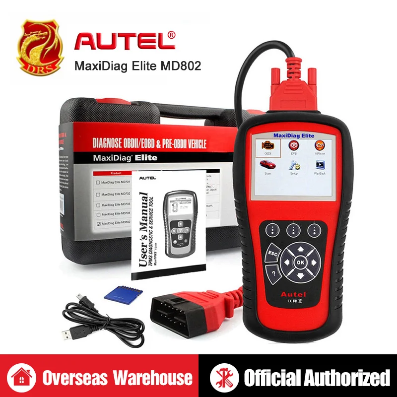 

AUTEL MaxiDiag Elite MD802 Full system + DS model 4 in 1 auto scanner Original MD 802 PRO (MD701+MD702+MD703+MD704)