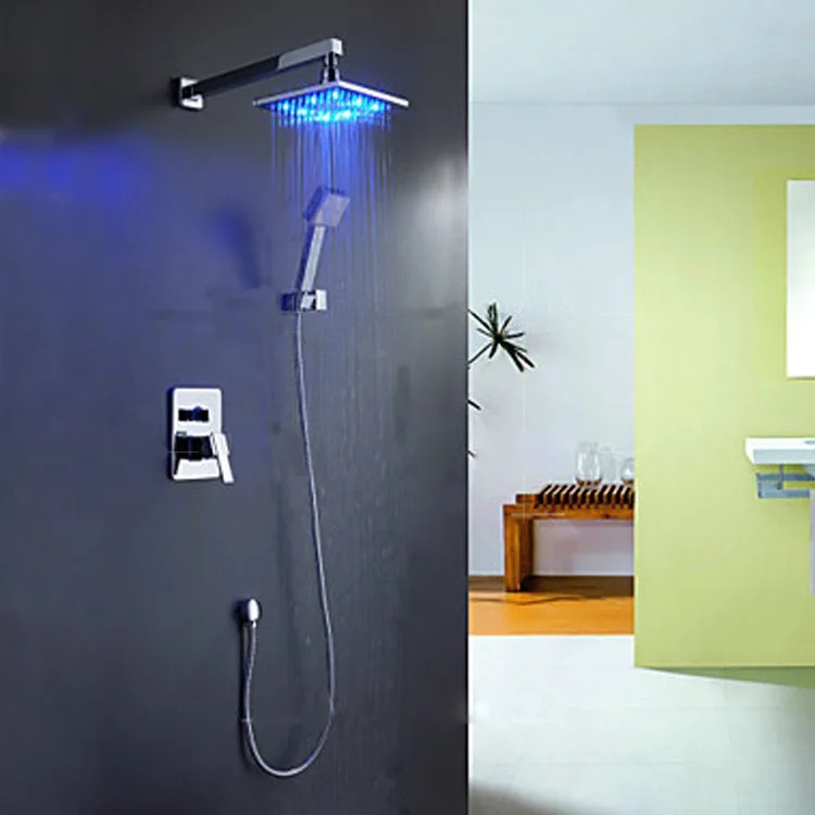 

Contemporary Chrome Color Changing LED Shower Faucet with 12 inch Shower Head + Hand Shower