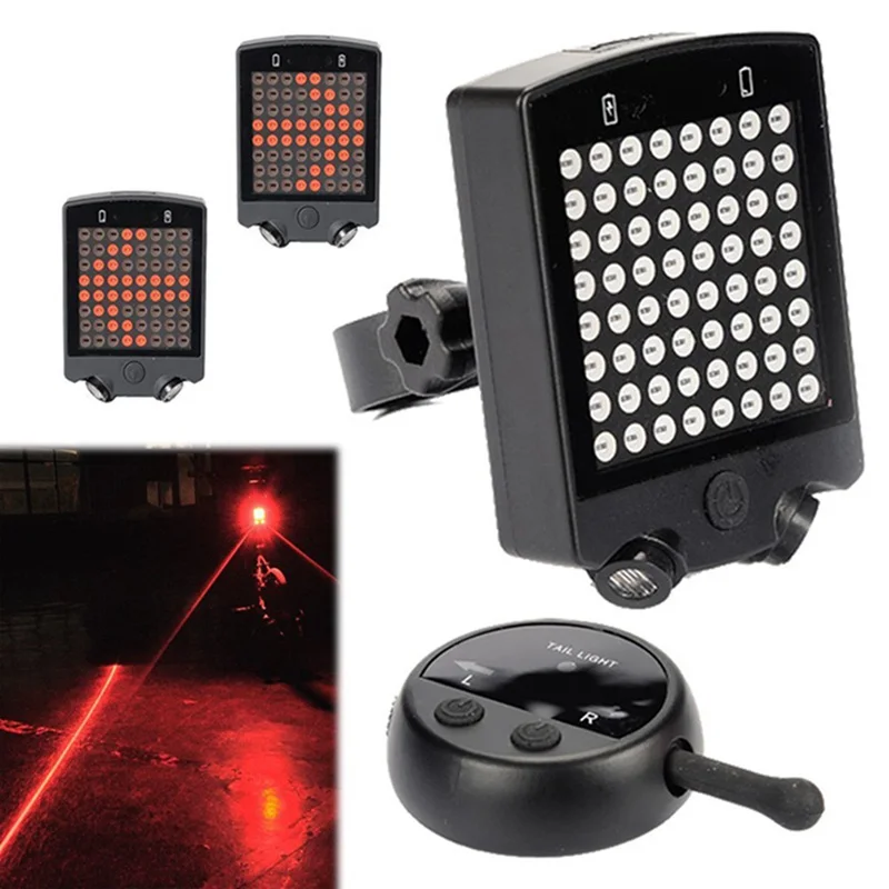 

Bike Wireless Remote 64 LED (Laser) Bicycle Rear Taillight USB Rechargeable Bike Cycling Safety Warning Turn Signals Light