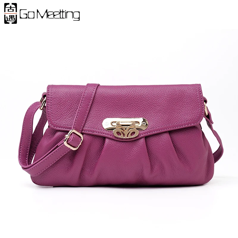 

Go Meetting Genuine Leather Women Shoulder Bag High Quality Cow Leather Crossbody Bags Famous Brand Design Women Messenger Bag