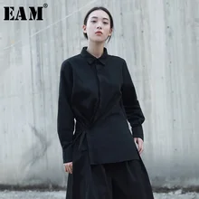 [EAM] осень-зима два способы ношения одежды для Повседневное в ретро-стиле с длинными рукавами и однотонные Цветные черные и белые Рубашка с галстуком Для женщин YA349