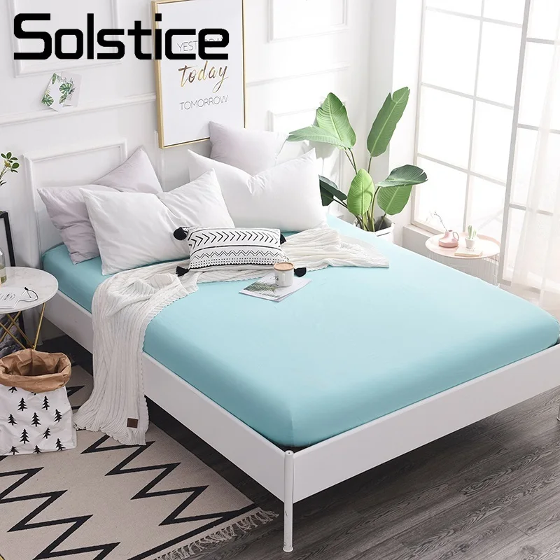 

Solstice Home Textile Fitted Sheet Single Double King Queen Bed Mattress Cover Girl Kid Teen Woman Blue Solid Color Simple Sport