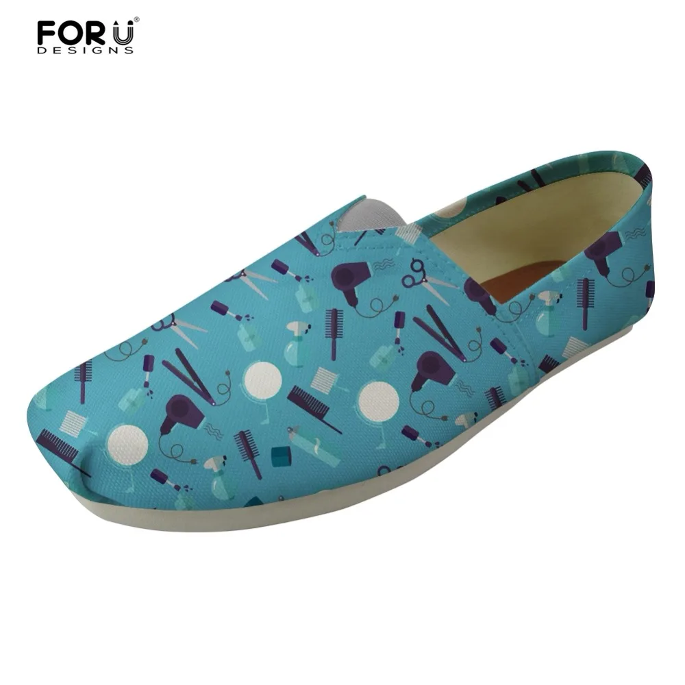 

FORUDESIGNS Barbero Zapatos Mujer Fashion Hairdresser Cosmetologist Print Flats Women Casual Shoes Loafers Canvas Women's Lazy