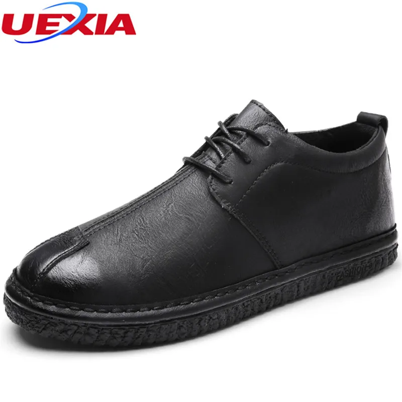 

UEXIA Spring Autumn Fashion Men Shoes High-top leather Lace-Up Loafers Casual Youth Male Sneakers Black Outdoor Male Footwear
