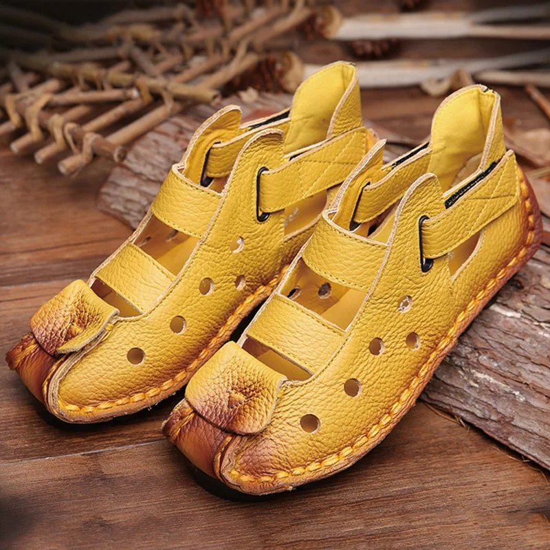 

2019 Women Sandals Retro Flat Sandals Women Shoes Plus Size Ladies Shoes Slip-on Female Shoes Buckle Genuine Leather Sandalias