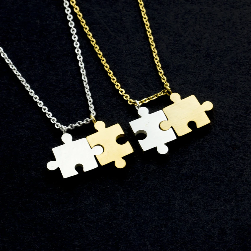 Wholesale 10pcs/lot Two Piece Set Puzzles Necklace Women Men Kids