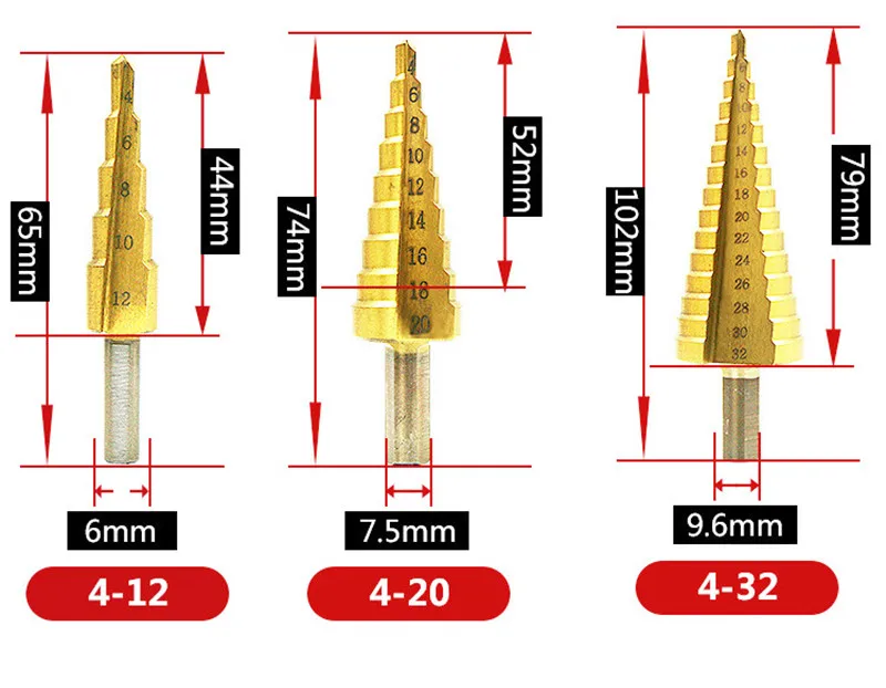 3 шт. Метрическая Спираль Флейта пагода Форма дыра резак 4-12/20/32 мм HSS Сталь конус набор сверл из быстрорежущей стали с Сталь ступенчатая заточка