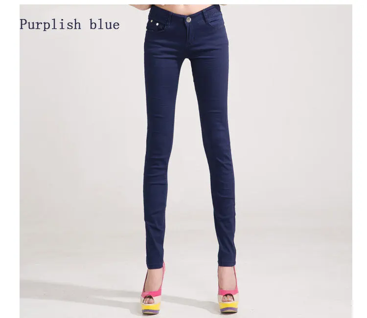 Новые джинсы карандаш для женщин брюки с эластичной талией яркие цвета женские джинсы карандаш облегающие модные брюки женские 23,9 - Цвет: Purplish blue