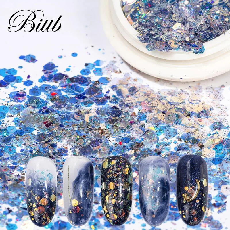 

Bittb Nail Glitter Flakes Mermaid Sequins Round Hexagon Sparkly Glitters Nail Art Decoration Manicure Tools