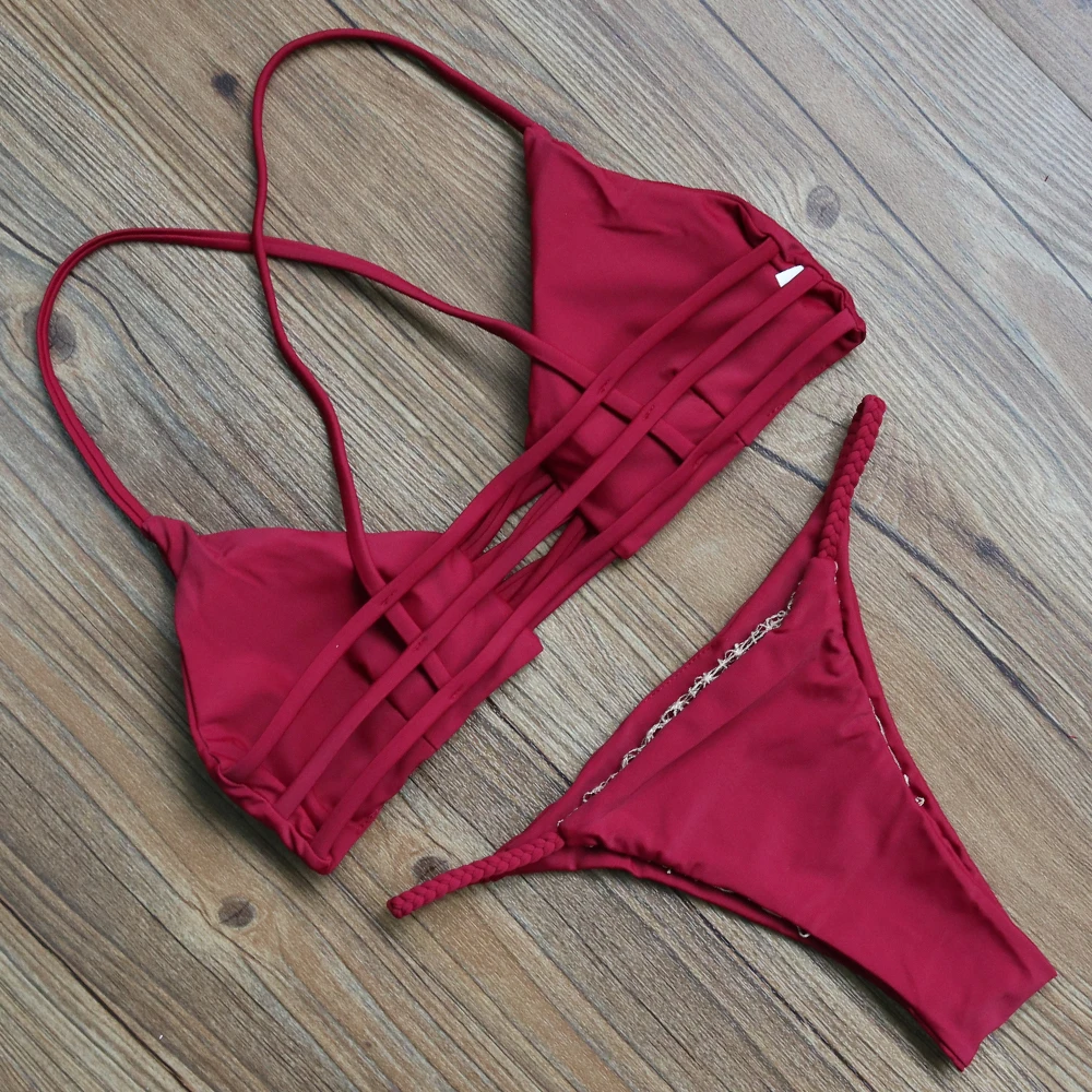 2017 Женщин Ретро Старинные Твердые Повязки Бикини Купальники Дамы Сексуальные