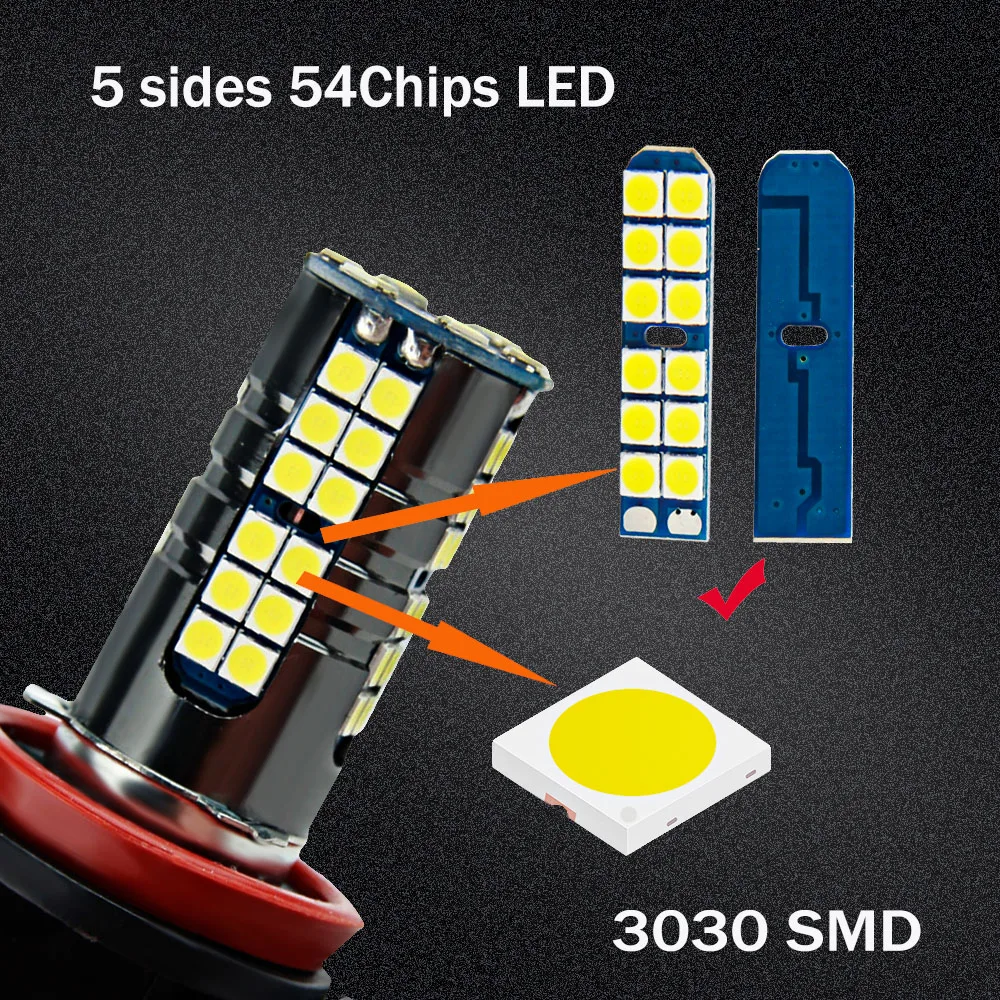 2PCS H11 LED H8 Car Lights 12V-24V Replacement Fog Light Bulbs 2000LM 6000K White Super Bright LED Car Auto Running Driving Lamp