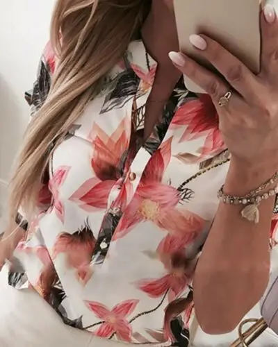 Summer Women 3/4 Sleeve Floral Loose Blouses Tops Woman Female Shirt OL Ladies Casual Button Blouse Streetwear 2019 New Arrival