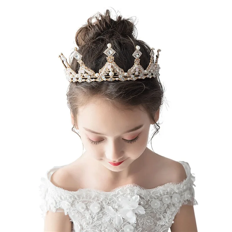 Children's Crown Headdress Princess Girl Crown Headband Cute Crown Crystal Flower Wedding Party Accessories Photography Props