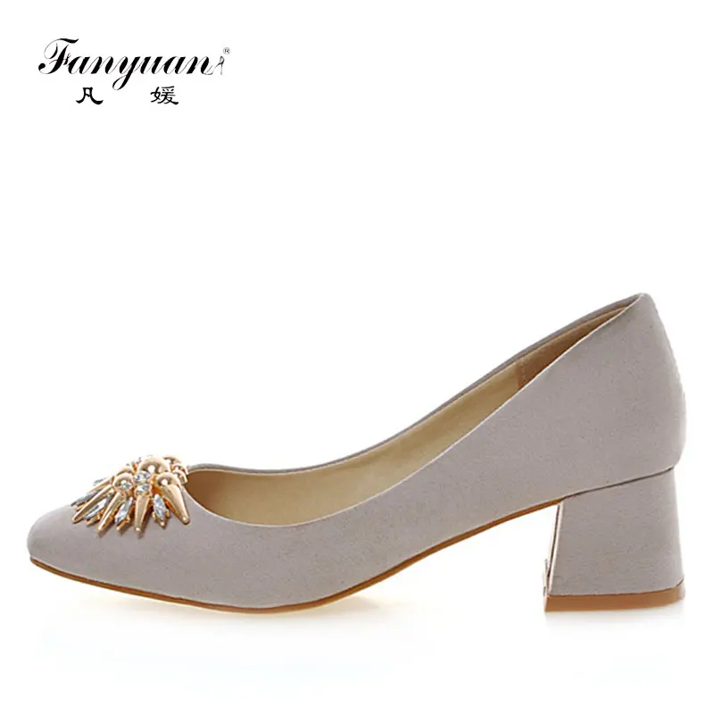 

Fanyuan Women's high heels Shoes Crystal Square Toe zapatos mujer elegant ladies party wear shoes apricot gray Large Size 34-43