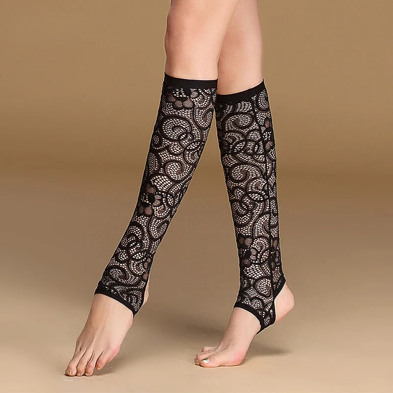 Black White Lace Belly Ballet Dance Knee High Socks Stockings for Women