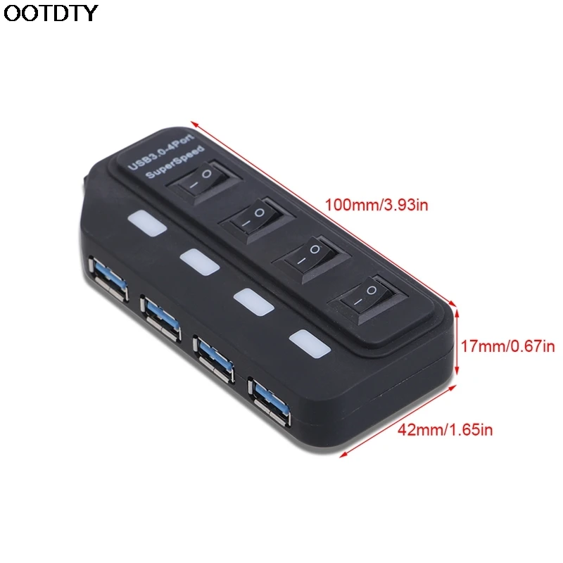 4-Порты и разъёмы USB 3.0 HUB с выключателем светодиодный индикатор USB разветвитель адаптер-L059 горячий