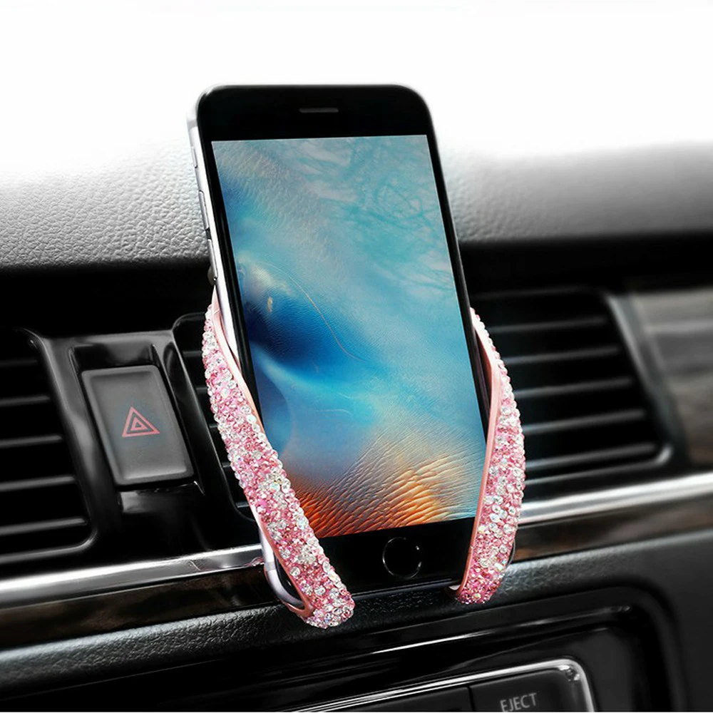 Car Phone Holder Universal Crystal Rhinestone Air Outlet Clip Cell Bracket Automobiles Interior Decoration Accessories | Автомобили и
