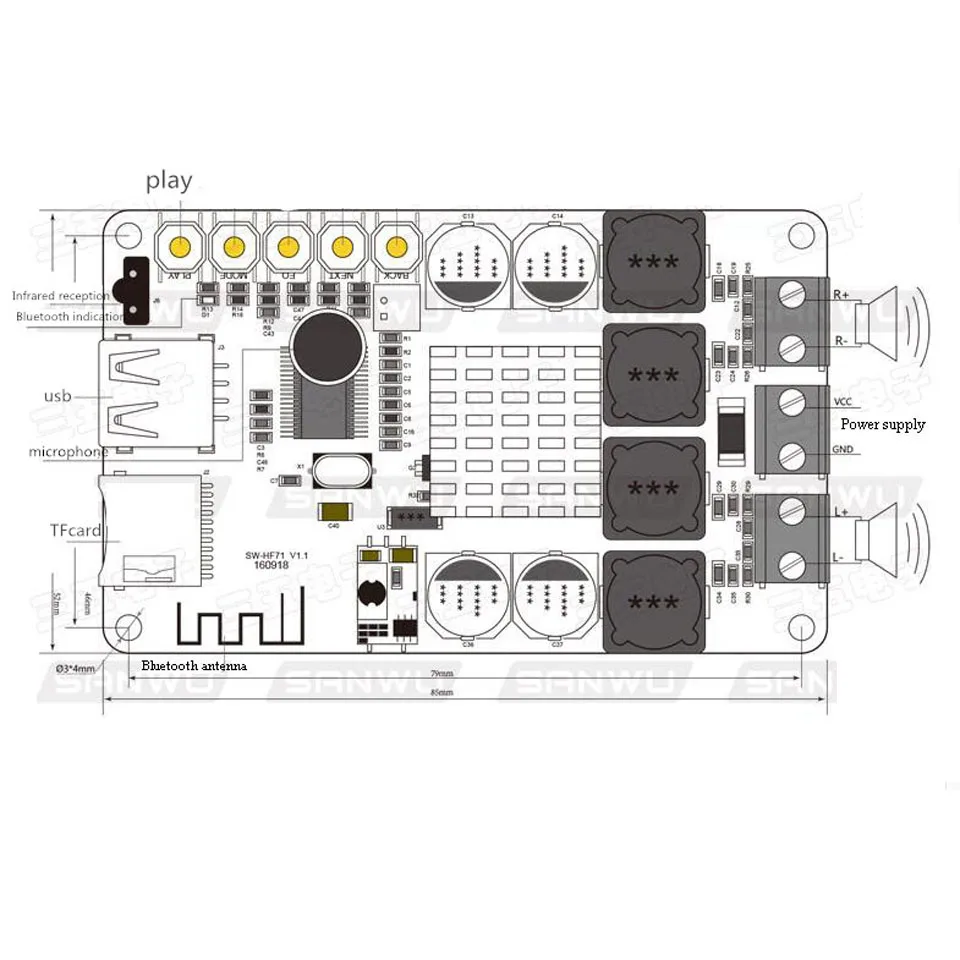 Lusya TPA3116 Bluetooth цифровой усилитель мощности доска 50 Вт* 2 двухканальный 2,0 аудио усилитель с пультом дистанционного DC8V-26V I2-001