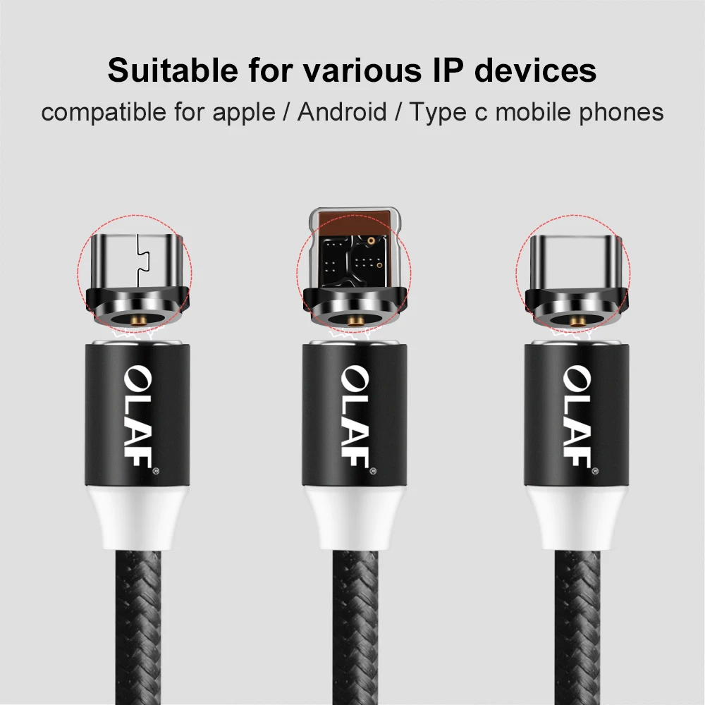 Олаф 2 м Магнитный Micro usb type C кабель для samsung S8 S9 Plus для huawei mate P20 pro кабель со светодиодной подсветкой для Iphone X XR XS Max
