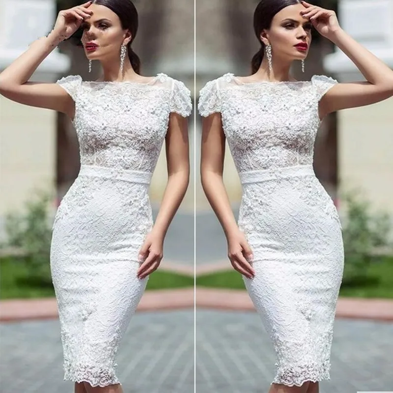 

high fashion long Cocktail Dresses White Elegant Mermaid Lace Flowers Party Gowns Short Dress 2016 evening gowns cocktail dress