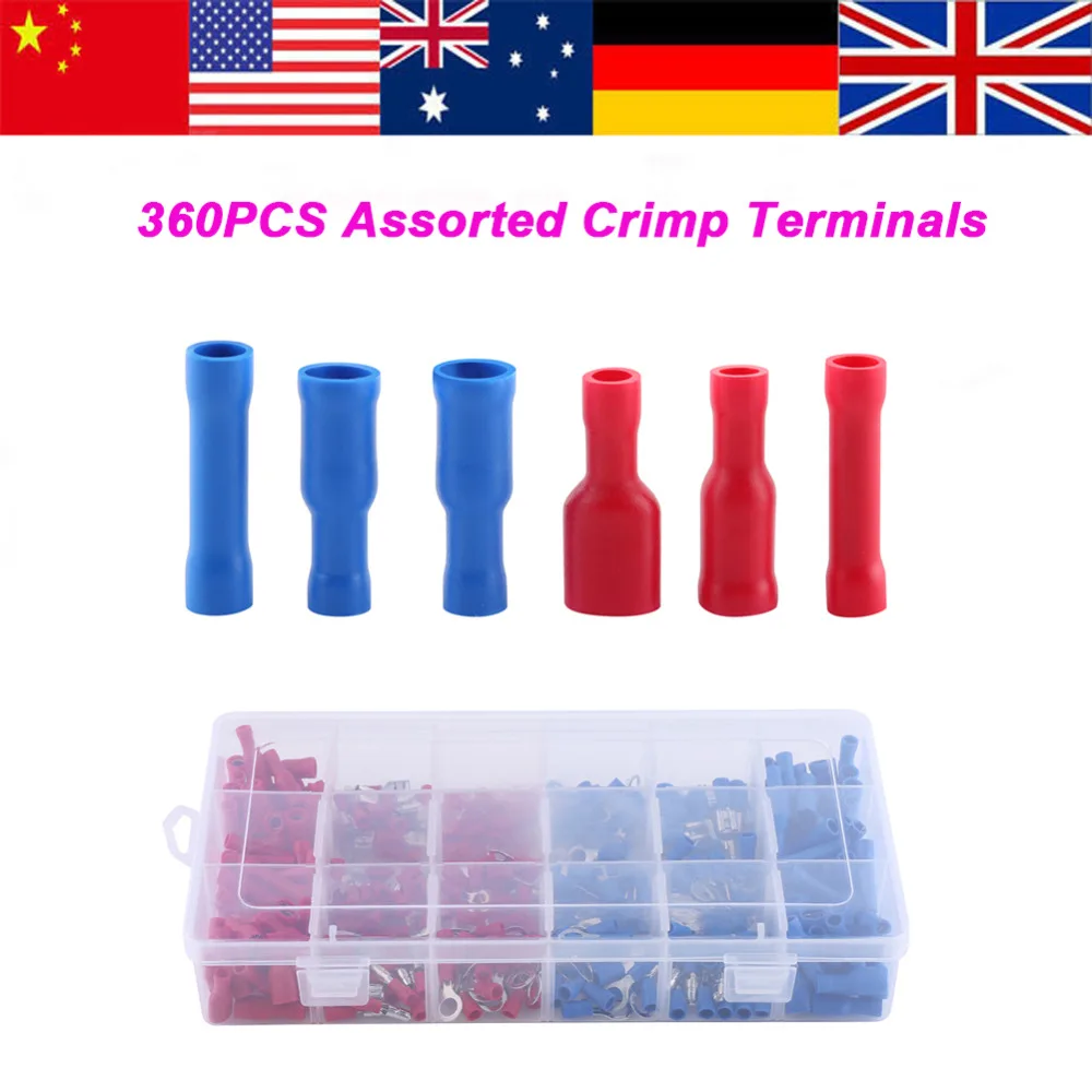 

360 pcs Assorted Insulated connector Electrical WireTerminal Crimp Connector Spade Set Kit D terminales y conectores electricos