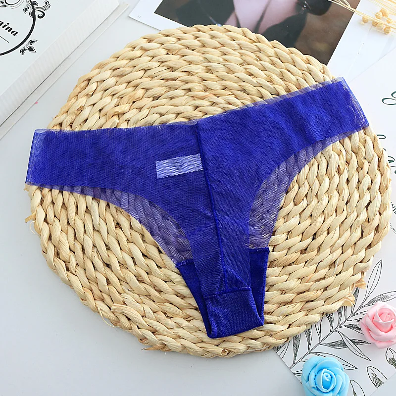 Low Waist Women Transparent G String Mesh Plus Size Underwear Candy Color Panties