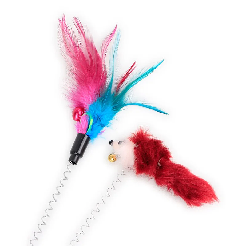 1pc Colorful Feather Cat Toys Mouse Interactive Bottom Sucker Spring Cat Scratcher Pet Toys For Cats