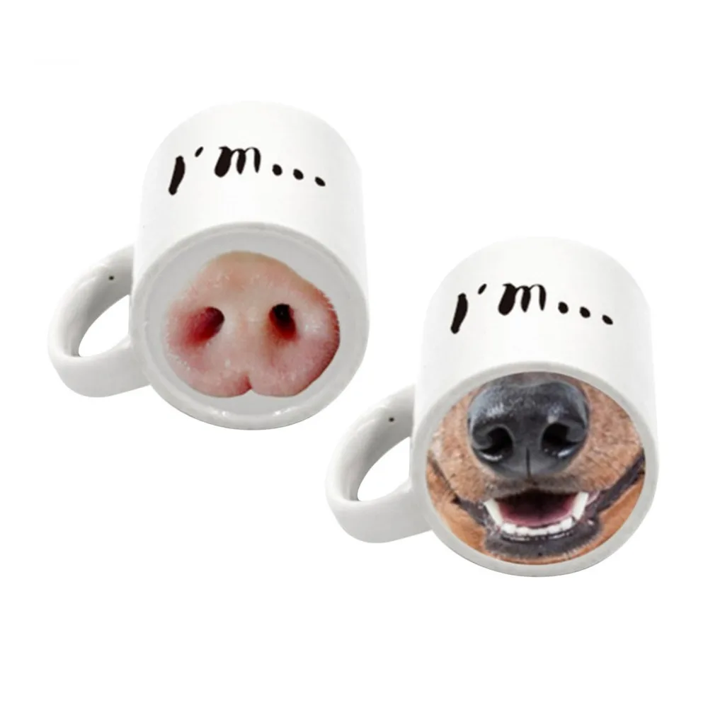 Funny Pig/ Dog Nose Ceramic Tea Coffee Cup Mugs Special Home Office Handgrip Milk Tea Cups Home